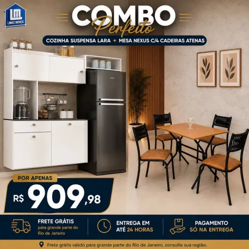Combo mesa jantar com 4 cadeiras + cozinha compacta suspensa / frete grátis 