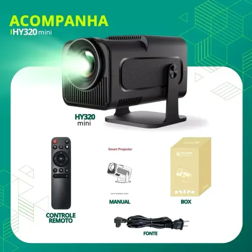 PROJETOR HY 320 full hd + tela específica de 130 polegadas + suporte p/parede