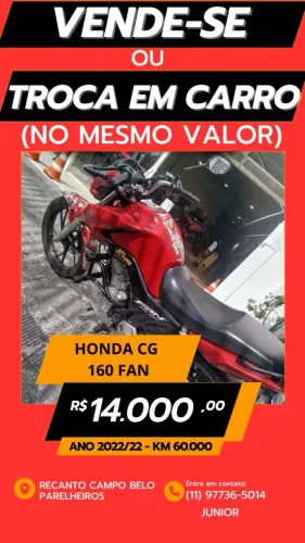 Cg 160 único dono ótimo estado de conservação troco por carro no mesmo estado até 15mil 