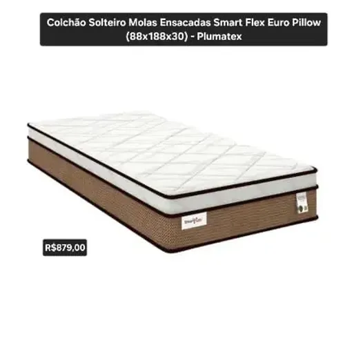 Colchão Solteiro Molas Ensacadas Smart Flex Euro Pillow (88x188x30) - Plumatex