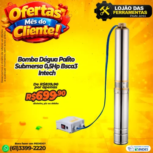 Bomba Dágua Palito Submersa 0,5Hp Bsca3 Intech