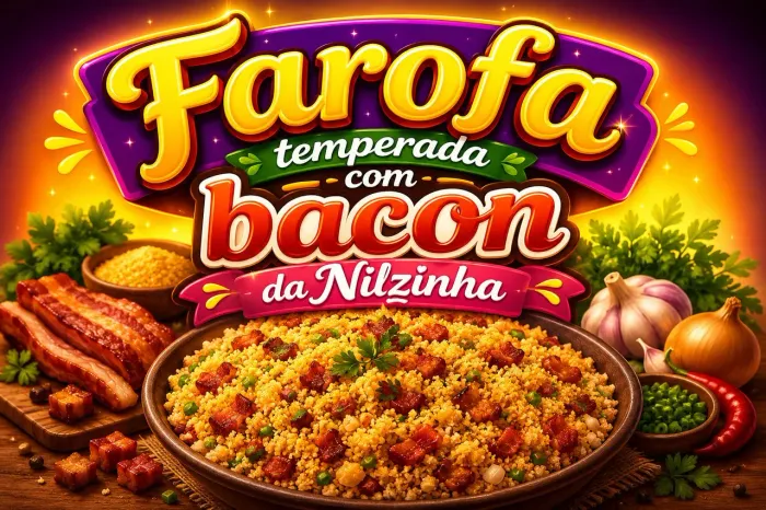 Farofa temperada com. Pedaços de bacon 