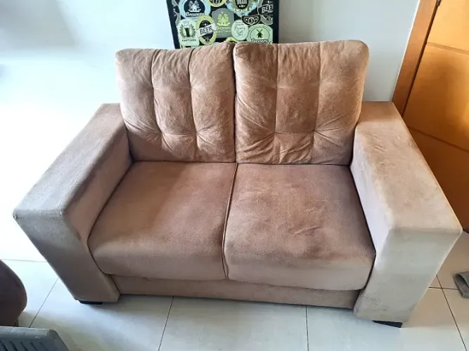 Sofá 2 Lugares Suede Bege ? Usado, Bom Estado