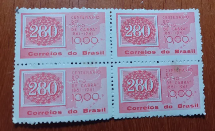 Bloco com 4 Selos: Centenário do "Olho de Cabra" (1861-1961) - Brasil