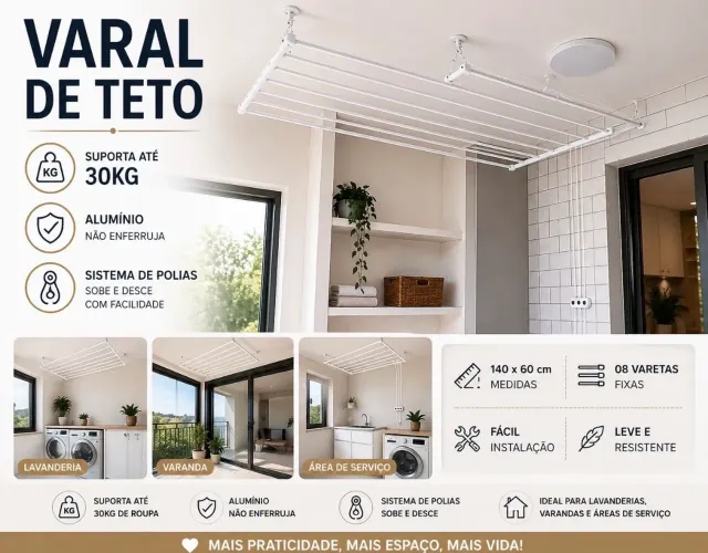 VARAL DE TETO BRANCO - NOVO NA CAIXA