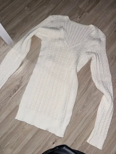 Tricot Branco Trançado Manga Longa P