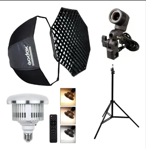 Kit Softbox Godox 80cm Com Grid e Tripé e Suporte e Lâmpada