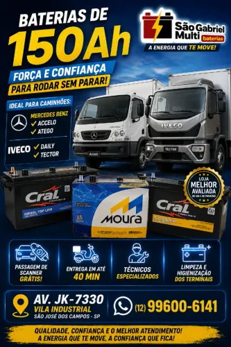 Bateria 150ah a partir de R$820,00