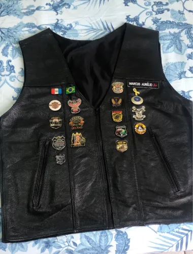 Colete 100% couro motociclista