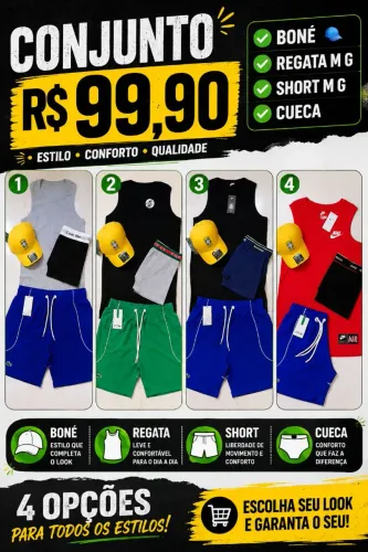 Conjuntos camisa boné short e cueca