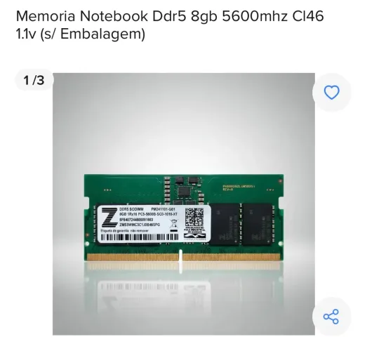 MEMÓRIA DDR5 5600MHZ 8GB NOTEBOOK COM GARANTIA I3 I5 I7