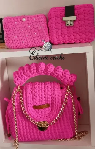 Bolsas de croche em fio de malha premium.
