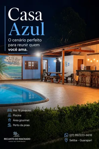 Casa azul na praia de Setiba Guarapari Recanto do Machado para hospedagem