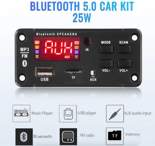 Placa Decodificador Mp3 Bluetooth Usb Fm Usb  2X25w  Arduino Automação Robotica COD-AP125 