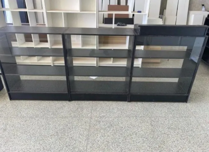 BALCÃO CAIXA VITRINE+ BALCÕES VITRINES MDF PRETO 