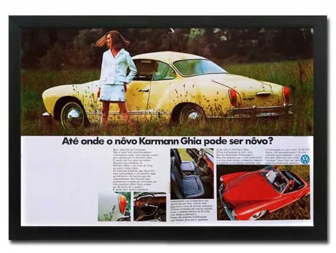 VW Karmann Ghia - Quadro decorativo com propaganda original de revista de época
