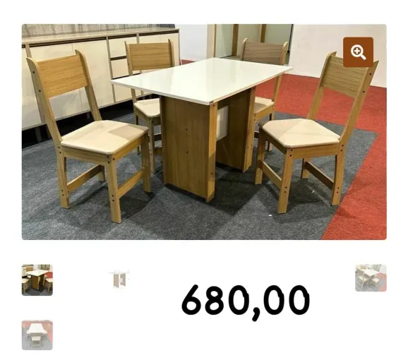 Mesa de Jantar Dobrável 4 Cadeiras - Madeira