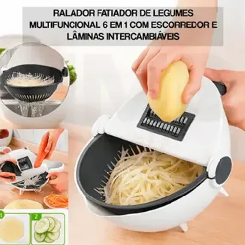 Ralador e Fatiador Multiuso Mandolin Para Alimentos Com 7 Lâminas e 1 Descascador - Basic+