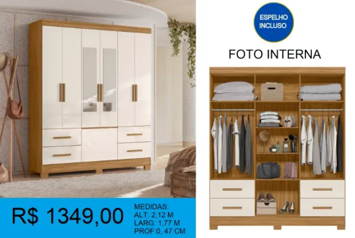 Roupeiro com espelho - compre hoje e receba amanhã 