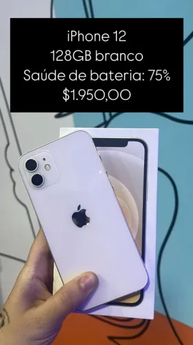 iPhone 12 / 128GB / Branco /Saúde de bateria 75% / R$ 1.900,00