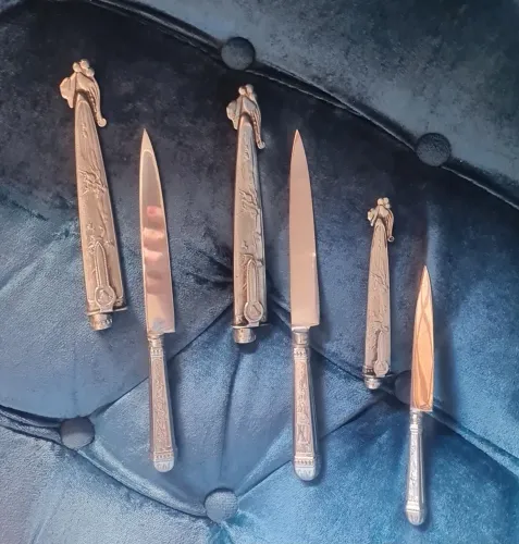 CONJUNTO 03 FACAS CHURRASCO INOX ELMO BAINHA EM PRATA