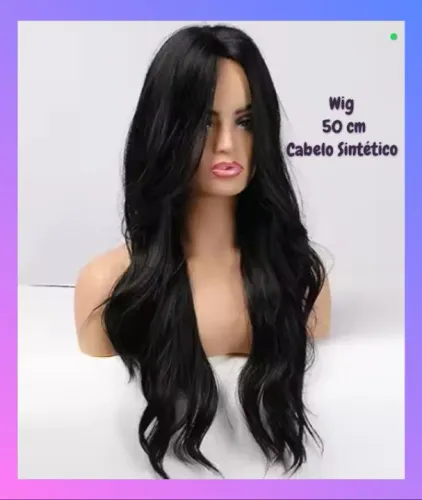 Peruca Preta de Cabelo Sintético