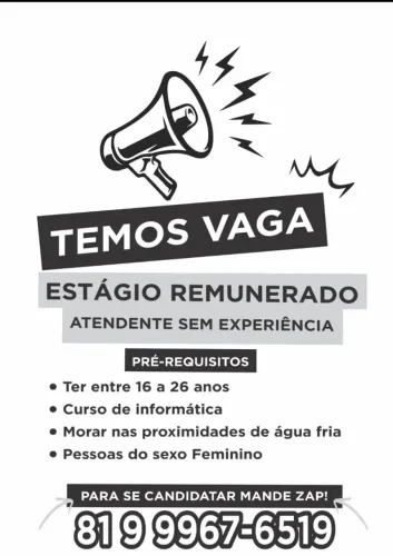 Estágio renumerado ambos os sexos. 