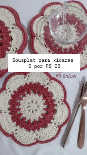 Kit de sousplat de crochê para xícaras