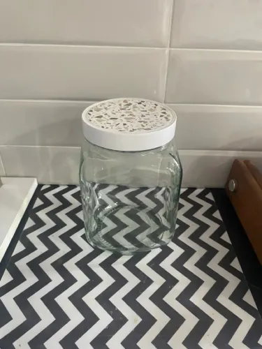 Pote de Vidro com Tampa Decorada