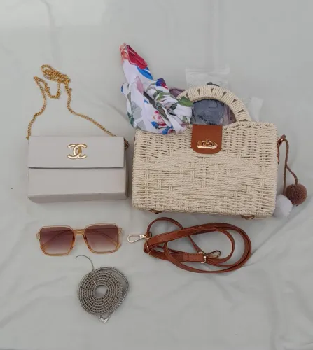 2 bolsas palha + óculos - 3 por 1