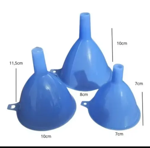 Kit 3 Funil plástico ideal para cozinha e troca de óleo automotivo