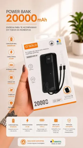 Carregador portátil powerbank 20.000mah turbo A'gold