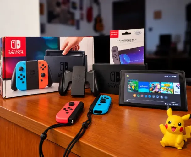 Nintendo Switch Desbloqueado por MODCHIP (Tablet Edição Pokémon) + 128GB + Caixa + Brindes