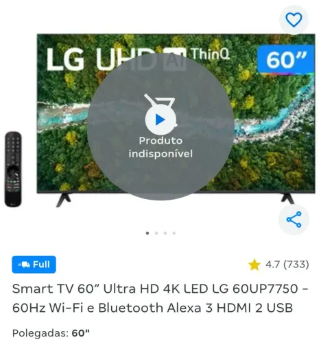 VENDO TV LG 60 POLEGADAS COM DEFEITO NA IMAGEM.
