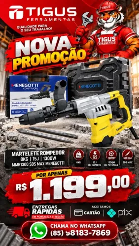 Martelete Rompedor 8kg 15j 1300w Mmr1300 Sds Max Menegotti promoção <br>R$ 1.199,00