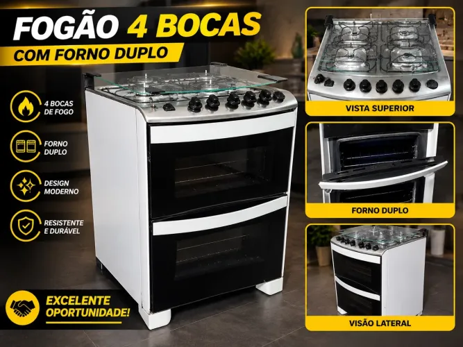 Fogão 4 bocas com forno duplo