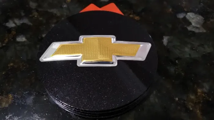 4 Calotas (Jogo) Preto Metálico Miolo Central para Rodas GM com Logo em 3D Novas Raras