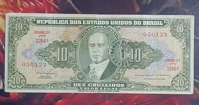 Nota de 10 Cruzeiros Carimbada Antiga Colecionador Rara Valor Histórico