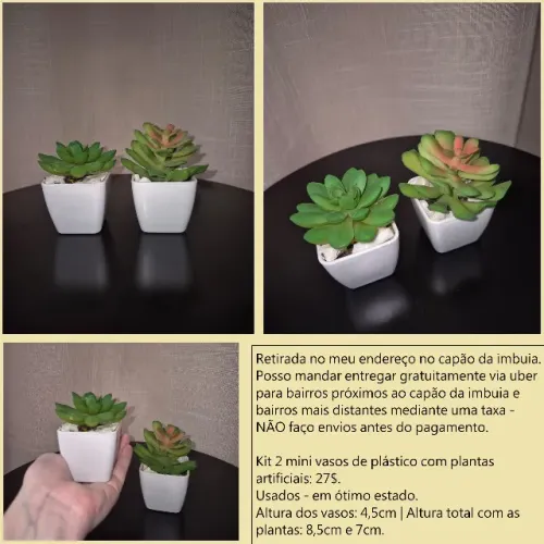 Kit 2 mini vasos com plantas artificiais, ótimo estado