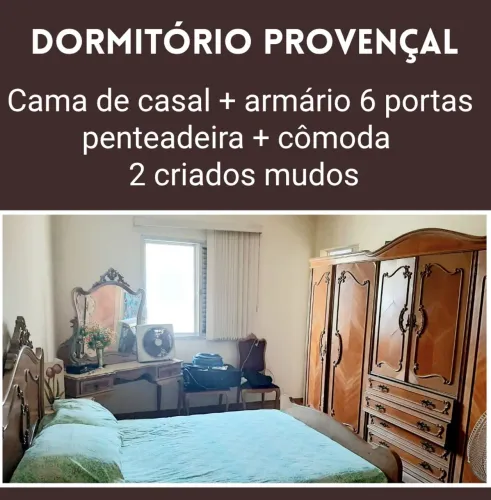 QUARTO PROVENÇAL - CAMA DE CASAL+ARMÁRIO 6 PORTAS+CÔMODA+PENTEADEIRA+BANQUETA+CADEIRA