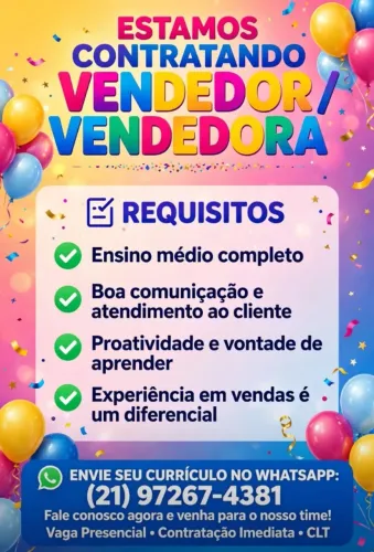 precisamos de vendedor e atendente para loja e banca de jornal para ipanema