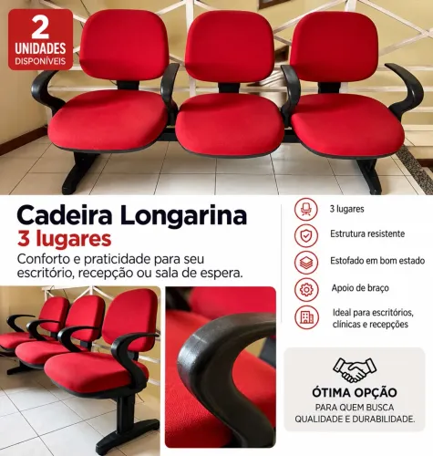 Cadeira Longarina 3 Lugares - 2 Unidades