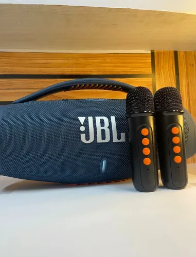 Caixa de som booms box 3 jbl  azul com microfone