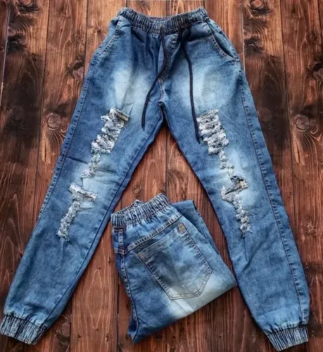 Calça Jeans Jogger Masculina Rasgada Destroyed Com Elástico