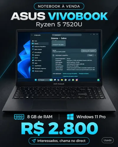 Notebook ASUS Vivobook Ryzen 5 | 8 GB RAM ? R$ 2.500
