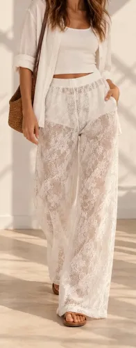 Calça Branca Renda Tamanho M