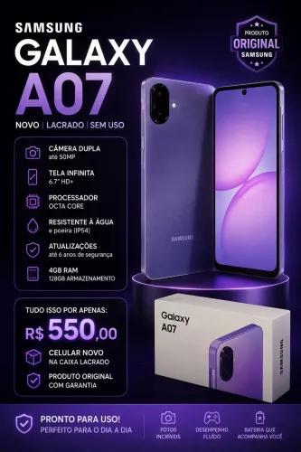 Samsung Galaxy A07 128GB | NOVO, Lacrado | R$ 550