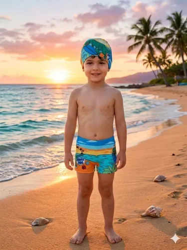 Kit sunga boxer + touca de natação infantil "Dinossauro"