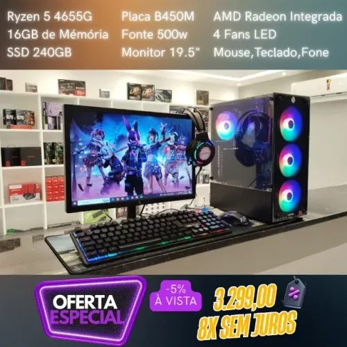 PC Gamer Ryzen 5 4655G 16GB 8X sem Juros