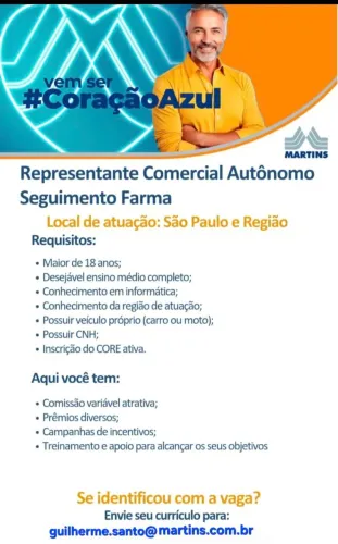 VAGA REPRESENTANTE COMERCIAL AUTÔNOMO 
